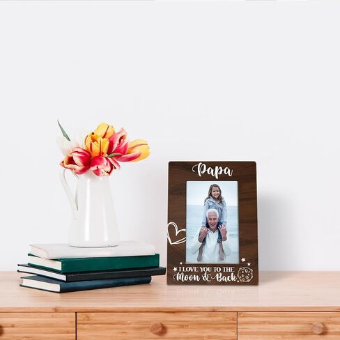 Papa Gifts, Rustic Wood Photo Frame, Holds 4 x 6 Inch Photo - Papa I Love You to the Moon and Back, Best Grandpa Ever, Father's Day, Papa Gifts for Birthday, from New Baby, Grandparent's Day in Kuwait