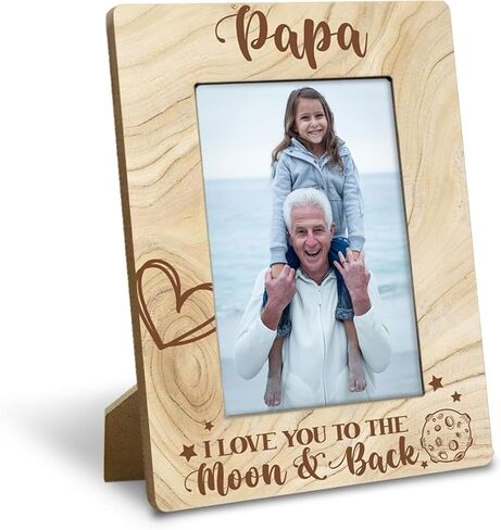 Papa Gifts, Rustic Wood Photo Frame, Holds 4 x 6 Inch Photo - Papa I Love You to the Moon and Back, Best Grandpa Ever, Father's Day, Papa Gifts for Birthday, from New Baby, Grandparent's Day in Kuwait