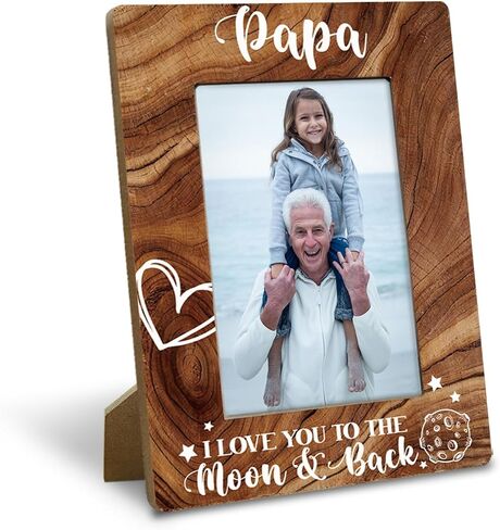 Papa Gifts, Rustic Wood Photo Frame, Holds 4 x 6 Inch Photo - Papa I Love You to the Moon and Back, Best Grandpa Ever, Father's Day, Papa Gifts for Birthday, from New Baby, Grandparent's Day in Kuwait