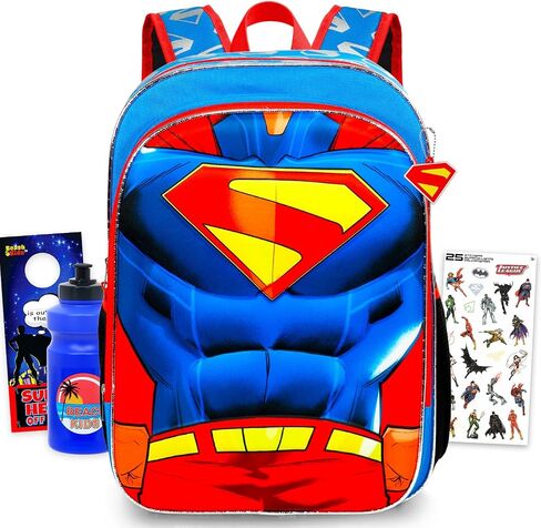 Superman Backpack for Boys - Bundle with 16" Justice League Superhero Backpack with Water Bottle, Stickers, More | Superman Backpack Set for Kids, Boys in Saudi Arabia
