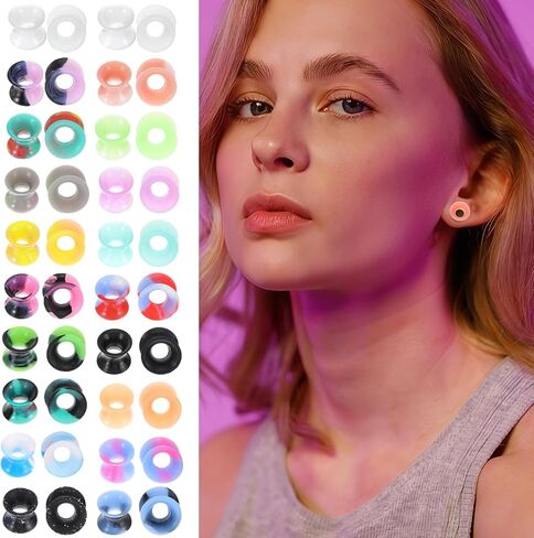 120 Pcs Silicone Ear Gauges, 2g/0g/00g Flexible Ear Tunnels Gauges Soft Expander Stretching Ear Plugs Tunnels Colorful Double Flared Flesh Ears Piercing Jewelry for Men Women in Kuwait