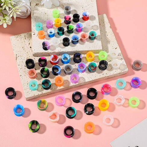 120 Pcs Silicone Ear Gauges, 2g/0g/00g Flexible Ear Tunnels Gauges Soft Expander Stretching Ear Plugs Tunnels Colorful Double Flared Flesh Ears Piercing Jewelry for Men Women in Kuwait