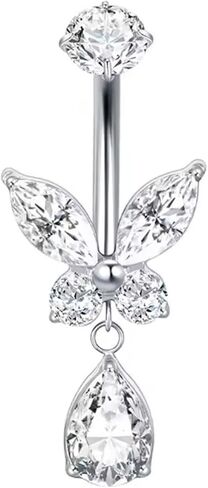 Titanium Butterfly Belly Button Ring Hypoallergenic 14G Internally Threaded Navel Piercing with Dangle Teardrop CZ for Sensitive Skin in Saudi Arabia