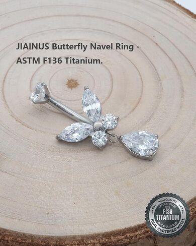 Titanium Butterfly Belly Button Ring Hypoallergenic 14G Internally Threaded Navel Piercing with Dangle Teardrop CZ for Sensitive Skin in Saudi Arabia