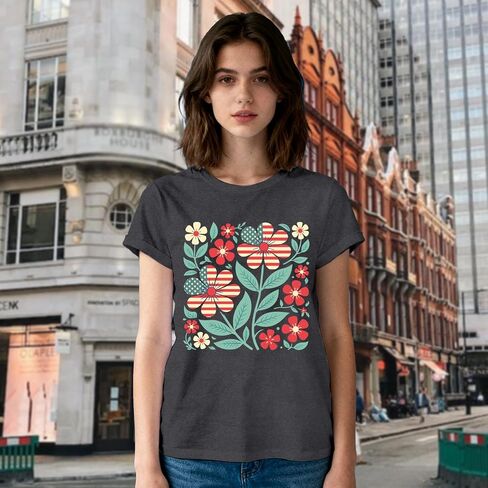 4th of July Shirts for Women Patriotic USA Tshirts American Flag Floral Flower Tee Tops in Kuwait
