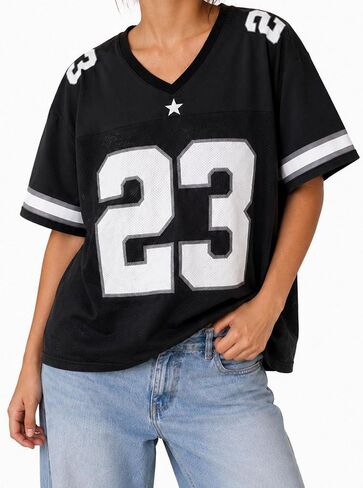 Remidoo Women's Oversided Mesh Jersey Shirt Number Graphic Short Sleeve T Shirts Athletic Sport Tee in Kuwait