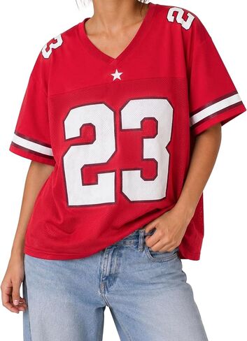 Remidoo Women's Oversided Mesh Jersey Shirt Number Graphic Short Sleeve T Shirts Athletic Sport Tee in Kuwait
