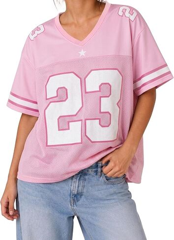 Remidoo Women's Oversided Mesh Jersey Shirt Number Graphic Short Sleeve T Shirts Athletic Sport Tee in Kuwait