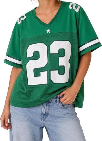 Remidoo Women's Oversided Mesh Jersey Shirt Number Graphic Short Sleeve T Shirts Athletic Sport Tee in Kuwait