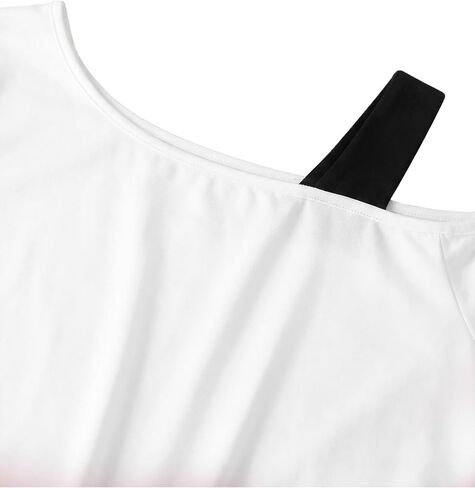 LilyCoco Womens Color Block Off The Shoulder Tops Asymmetrical Short Sleeve T Shirts in Saudi Arabia