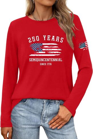 250 Anniversary USA Shirt for Women 4th of July Long Sleeve Shirts 250th Freedom Tees American Flag Tshirt Patriotic Top in Saudi Arabia