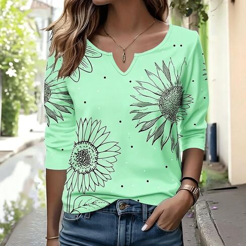 Short Sleeve Tops for Women Summer V-Neck Orange Floral Print Tee Shirt in Kuwait