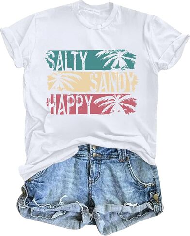Hawaiian Shirts for Women Beach Hawaii Shirt Salty Palm Tree Tshirt Tropical Graphic Tees Summer Beachy Vacation Top in Saudi Arabia