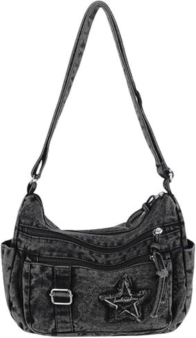 Women's Denim Crossbody Purse with Multiple Pockets - Star Small Y2k Preppy Jean Shoulder Bag with Zipper, Casual & Stylish in Kuwait