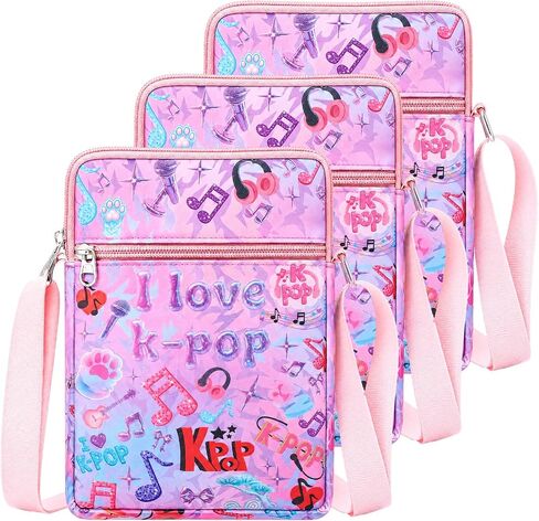 Hsei 3 حزمة Kpop موضوع حقيبة كروسبودي مع سحاب حقيبة كتف الكرتون لطيف مع حزام الكتف قابل للتعديل Kpop موضوع هدية لفتاة ميرش الاشياء لمحبي الموسيقى الأرجواني هدية عيد ميلاد in Kuwait