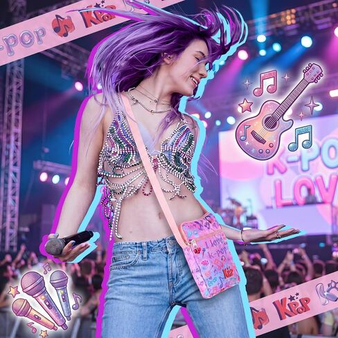 Hsei 3 حزمة Kpop موضوع حقيبة كروسبودي مع سحاب حقيبة كتف الكرتون لطيف مع حزام الكتف قابل للتعديل Kpop موضوع هدية لفتاة ميرش الاشياء لمحبي الموسيقى الأرجواني هدية عيد ميلاد in Kuwait