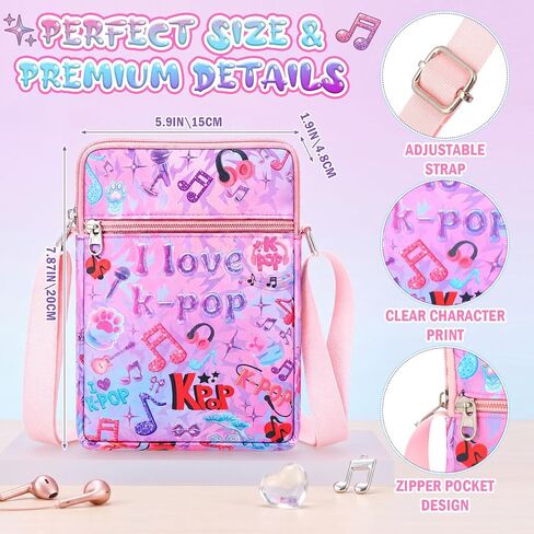 Hsei 3 حزمة Kpop موضوع حقيبة كروسبودي مع سحاب حقيبة كتف الكرتون لطيف مع حزام الكتف قابل للتعديل Kpop موضوع هدية لفتاة ميرش الاشياء لمحبي الموسيقى الأرجواني هدية عيد ميلاد in Kuwait