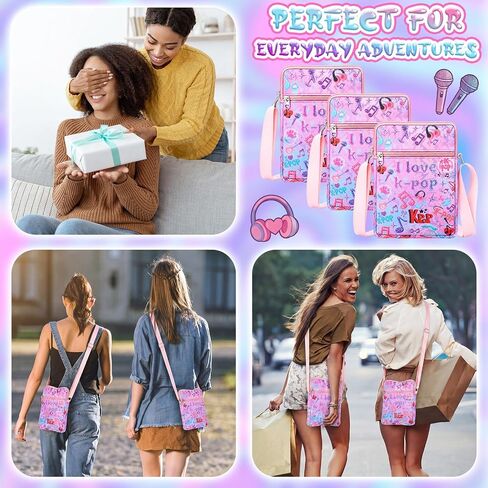 Hsei 3 حزمة Kpop موضوع حقيبة كروسبودي مع سحاب حقيبة كتف الكرتون لطيف مع حزام الكتف قابل للتعديل Kpop موضوع هدية لفتاة ميرش الاشياء لمحبي الموسيقى الأرجواني هدية عيد ميلاد in Kuwait