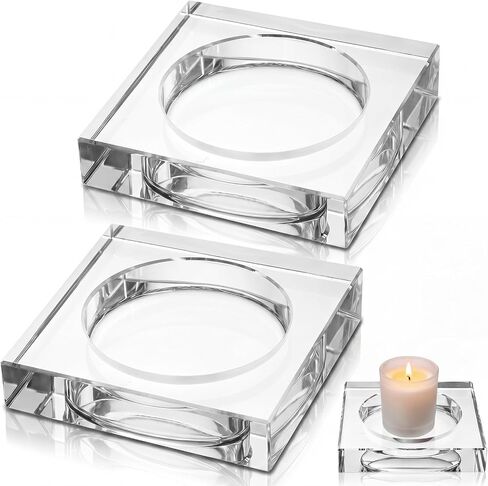 Mumufy 2 Pack Crystal Candle Dish 5.9 x 5.9 x 1.2 Inch Clear Round Cutout Candles Dish Holder Diffuser Smooth Tray Candle Plates for Home Dinning Wedding Party Decor Table Centerpiece(Clear) in Kuwait