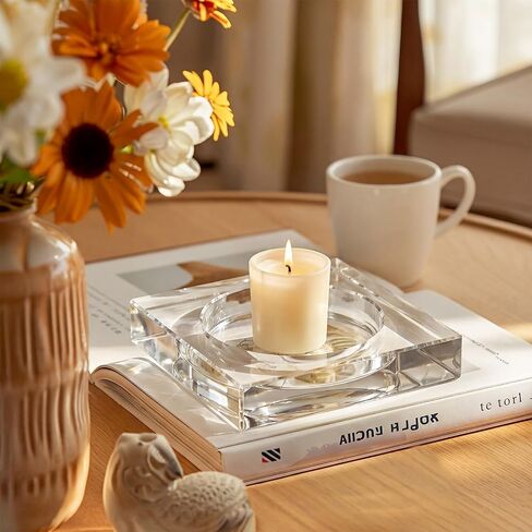 Mumufy 2 Pack Crystal Candle Dish 5.9 x 5.9 x 1.2 Inch Clear Round Cutout Candles Dish Holder Diffuser Smooth Tray Candle Plates for Home Dinning Wedding Party Decor Table Centerpiece(Clear) in Kuwait
