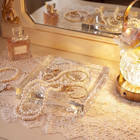 Mumufy 2 Pack Crystal Candle Dish 5.9 x 5.9 x 1.2 Inch Clear Round Cutout Candles Dish Holder Diffuser Smooth Tray Candle Plates for Home Dinning Wedding Party Decor Table Centerpiece(Clear) in Kuwait