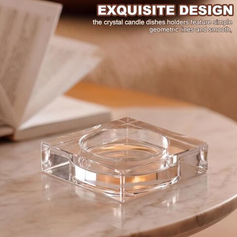 Mumufy 2 Pack Crystal Candle Dish 5.9 x 5.9 x 1.2 Inch Clear Round Cutout Candles Dish Holder Diffuser Smooth Tray Candle Plates for Home Dinning Wedding Party Decor Table Centerpiece(Clear) in Kuwait