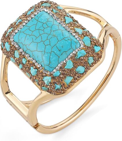 HZMAN 8.5In Chunky Turquoise Cuff Bracelets for Women Gold Plated Retro Brass Bracelet Wide Thick Open Hinge Wrist Cuff Bracelet Jewelry Gift in Saudi Arabia