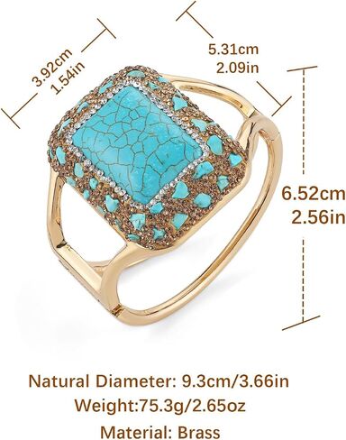 HZMAN 8.5In Chunky Turquoise Cuff Bracelets for Women Gold Plated Retro Brass Bracelet Wide Thick Open Hinge Wrist Cuff Bracelet Jewelry Gift in Saudi Arabia