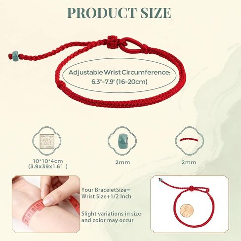 Natural Jade Bead Red String Bracelet for Women Men, Adjustable Gemstone Healing Kabbalah Cord Bracelet, Handmade Braided Wealth Feng Shui Bracelet, Prosperity Symbol Red Rope Bracelet, Zen Energy Balance Yoga Jewelry, Includes Gift Box in Saudi Arabia