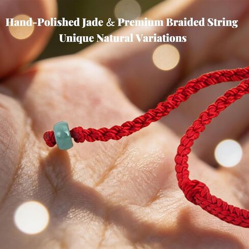Natural Jade Bead Red String Bracelet for Women Men, Adjustable Gemstone Healing Kabbalah Cord Bracelet, Handmade Braided Wealth Feng Shui Bracelet, Prosperity Symbol Red Rope Bracelet, Zen Energy Balance Yoga Jewelry, Includes Gift Box in Saudi Arabia