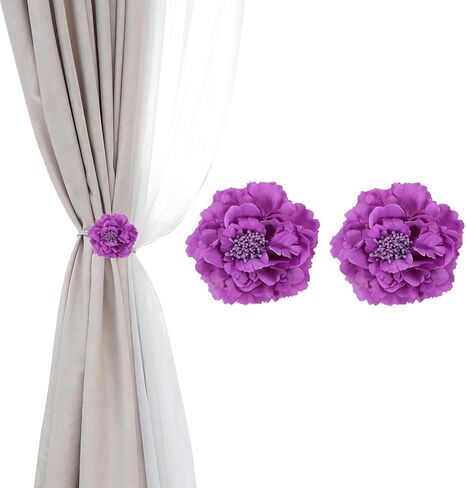 PATIKIL Flower Curtain Tiebacks, 2 Pcs Artificial Floral Curtain Tie Clips, Modern Curtain Holder Buckles, Window Drapery Decorative Clips for Home, Room, Office, Dark Purple in Kuwait