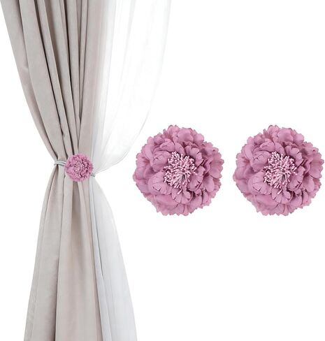 PATIKIL Flower Curtain Tiebacks, 2 Pcs Artificial Floral Curtain Tie Clips, Modern Curtain Holder Buckles, Window Drapery Decorative Clips for Home, Room, Office, Dark Purple in Kuwait