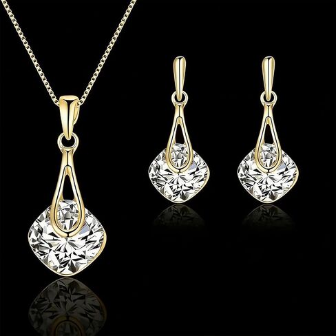 Elegant Jewelry Set Square Pendant Necklace & Teardrop Earrings with Sparkling Artificial Crystal for Party Wedding Birthday in Kuwait