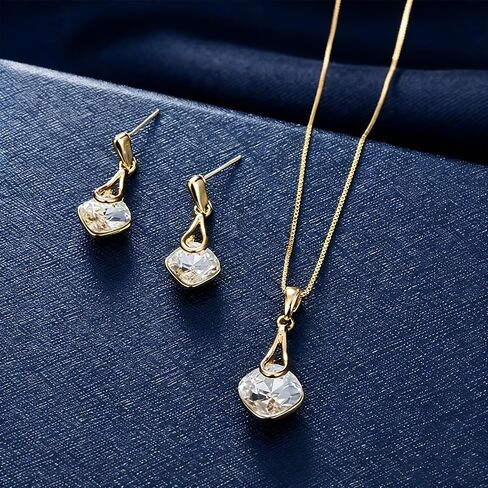 Elegant Jewelry Set Square Pendant Necklace & Teardrop Earrings with Sparkling Artificial Crystal for Party Wedding Birthday in Kuwait