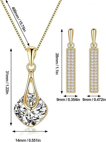 Elegant Jewelry Set Square Pendant Necklace & Teardrop Earrings with Sparkling Artificial Crystal for Party Wedding Birthday in Kuwait