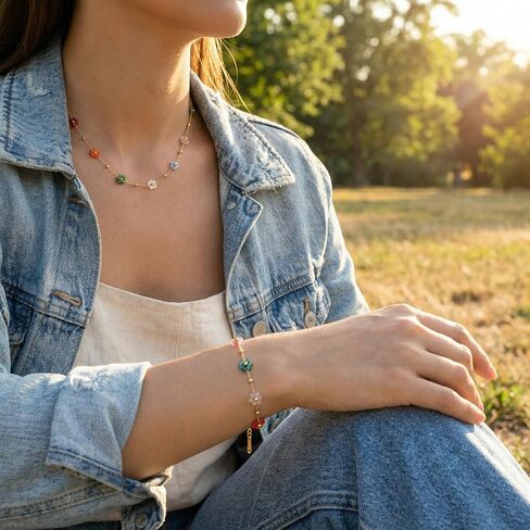 Bohemian Beaded Necklace and Bracelet Set for Women, Colorful Floral Jewelry Bohemian Style Beaded Accessories for Everyday Wear and Special Occasions（pink） in Saudi Arabia