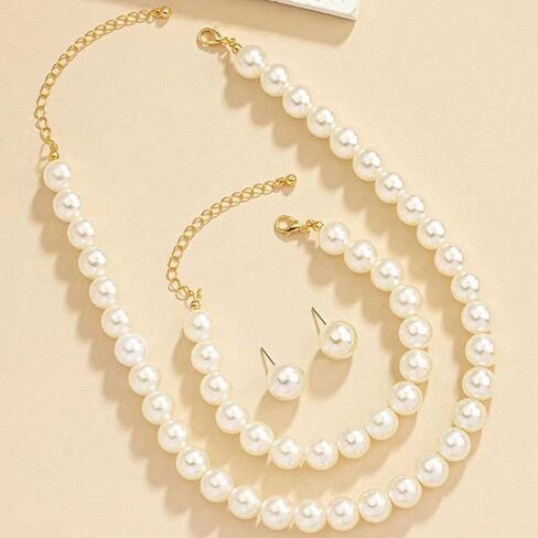 Dainty Pearl Jewelry Sets for Women,Fashionable Charm Glossy Pearls Earrings,Chunky Pearls Choker Necklaces,Wedding Jewelry for Bride Bridesmaid in Saudi Arabia