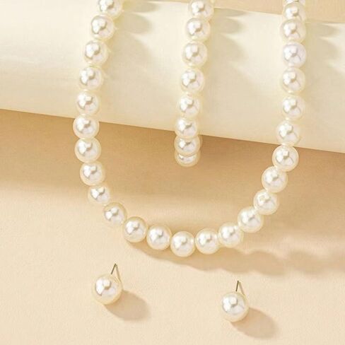 Dainty Pearl Jewelry Sets for Women,Fashionable Charm Glossy Pearls Earrings,Chunky Pearls Choker Necklaces,Wedding Jewelry for Bride Bridesmaid in Saudi Arabia