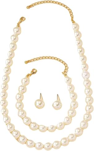 Dainty Pearl Jewelry Sets for Women,Fashionable Charm Glossy Pearls Earrings,Chunky Pearls Choker Necklaces,Wedding Jewelry for Bride Bridesmaid in Saudi Arabia