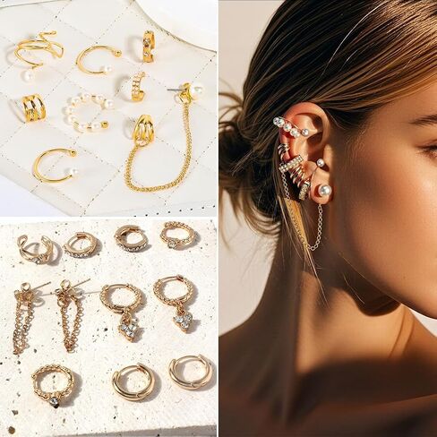 Gold-plate Jewelry Set for women Necklace,Bracelet,Earring,Anklet | Layered Necklaces, Arm Band Cuff Bracelet,Rings, Hoop Non-Piercing Earrings,Anklet, Multi-Piece Accessories Collection in Saudi Arabia