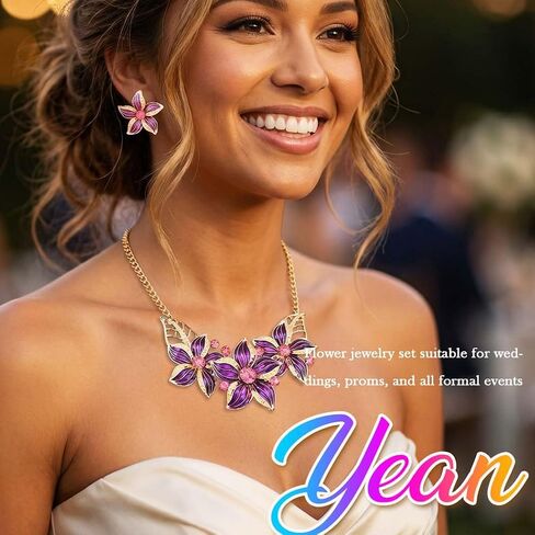 Yean Gold Flower Jewelry Set Floral Statment Necklace Set for Women in Saudi Arabia