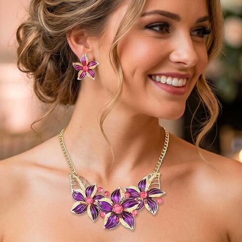 Yean Gold Flower Jewelry Set Floral Statment Necklace Set for Women in Saudi Arabia
