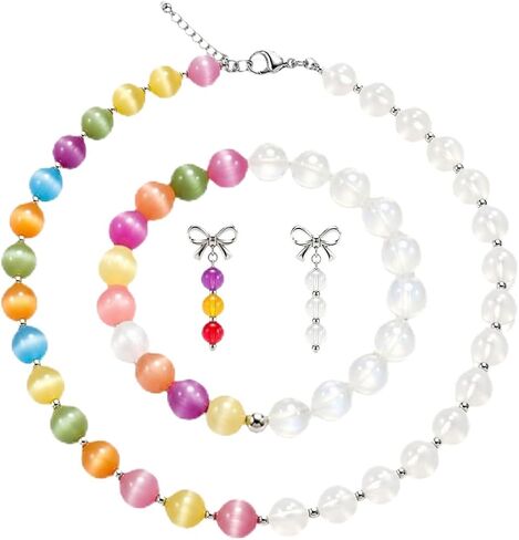 Dopamine Necklace, uv reactive color changing necklaces,dopamine jewelry for women,Colorful Rainbow Beaded,Summer Beach Jewelry Handmade Gifts in Saudi Arabia