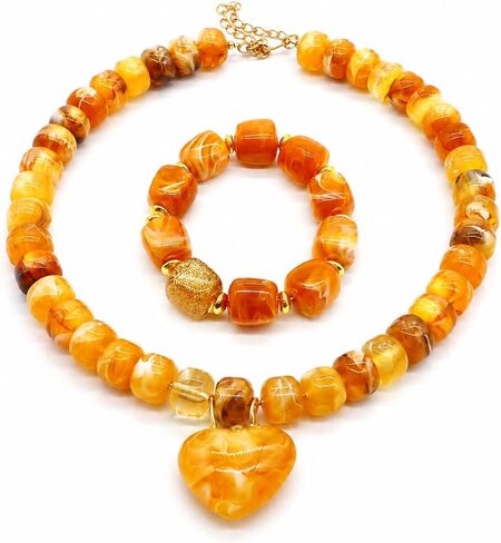 Chunky Beaded Necklace and Bracelet Set for Women - Statement Resin Bead Boho Chunky Jewelry Set Necklace Bracelet in Saudi Arabia