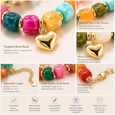 Chunky Beaded Necklace and Bracelet Set for Women - Statement Resin Bead Boho Chunky Jewelry Set Necklace Bracelet in Saudi Arabia