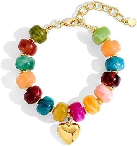Chunky Beaded Necklace and Bracelet Set for Women - Statement Resin Bead Boho Chunky Jewelry Set Necklace Bracelet in Saudi Arabia