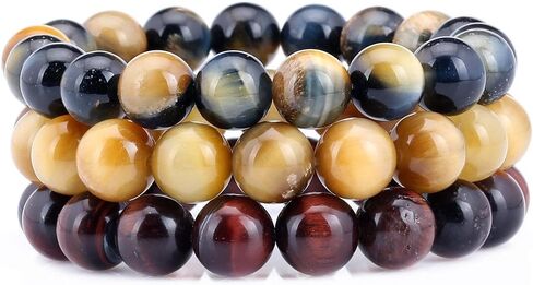 Gem Stone King Set of 3 Tiger Eye Gemstones 10MM 7 to 7.5 Inch Stretchy Adjustable Stackable Bracelet For Women in Saudi Arabia