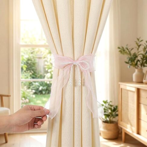 Bowknot Curtain Tiebacks, 2 Pcs Pink Lace Bow Butterfly Tieback with Pearls, Elegant Curtain Holders, Sweet Curtains Holdbacks Buckles for Bedroom Living Room Wedding Party Home Cafe Decoration in Saudi Arabia
