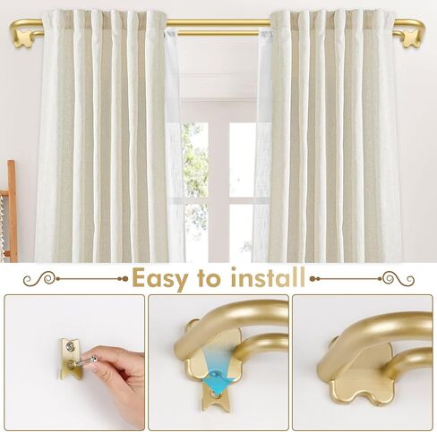 USFOOK Gold Double Curtain Rods 32 to 58 Inch (2.6-4.8ft), Blackout Wrap Around Curtain Rods for Windows 20 to 54 Inches, 6/8 Inch Room Darkening Drapery Rod, Decorative Dual Curtain Pole in Saudi Arabia