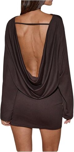 Milumia Women's Sexy Draped Backless Mini Dress Boat Neck Long Sleeve Party Club Short Dresses in Kuwait